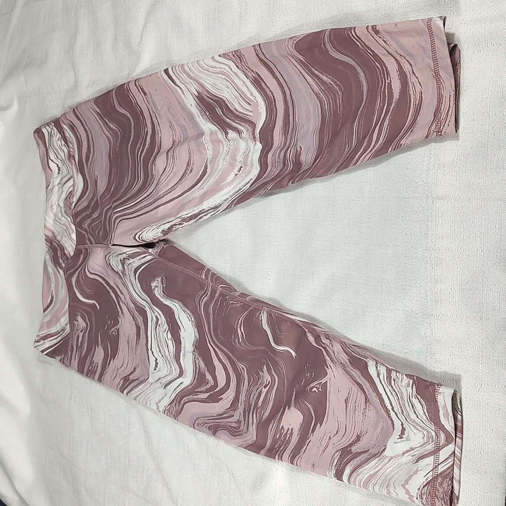 Walk Pop Lavender Mauve and White Marble Athletic Walking Leggings Size X-Large